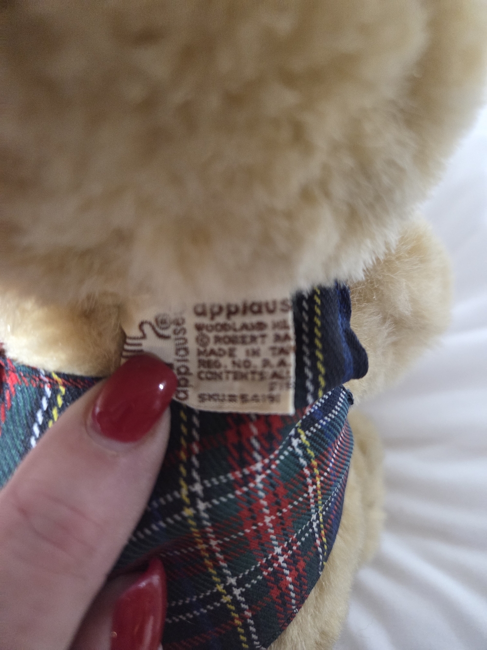 Plush Tan Dog with Red Hat and Tartan Vest - Picture 5 of 7